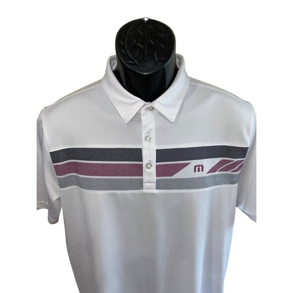 Travis Mathew Mens Polo Shirt White & Gray Striped Golf Apparel Size M - Picture 2 of 7